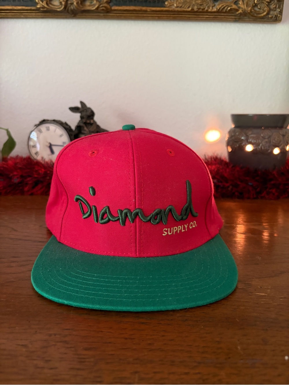 Diamond Supply Co. Red Crown with Green Brim Snapback